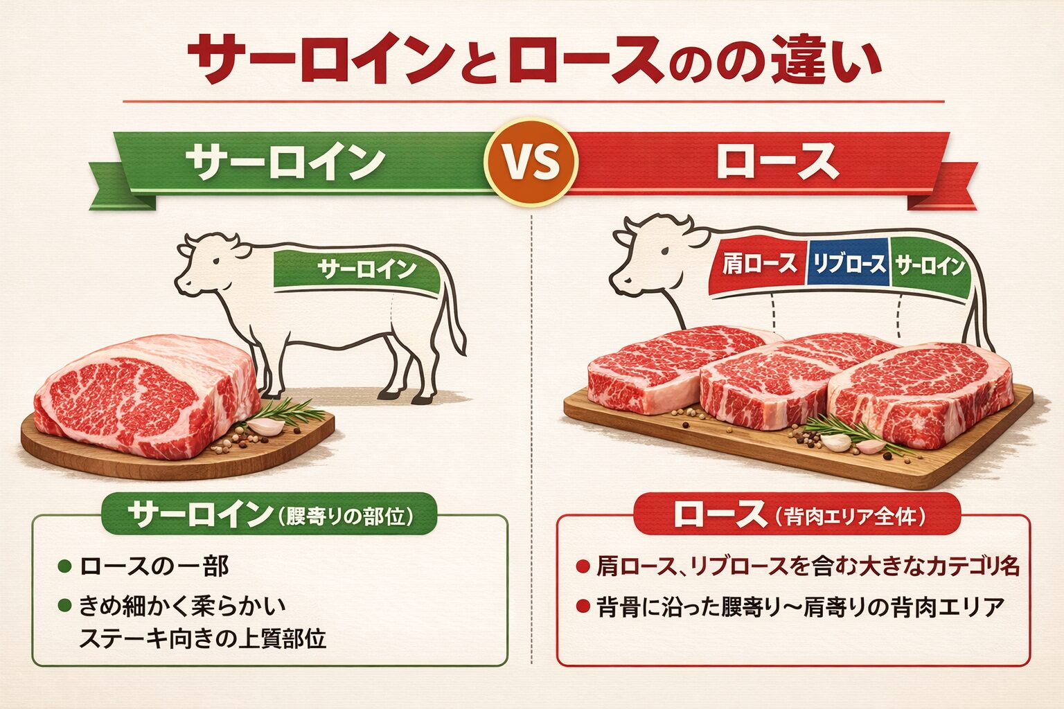 サーロインとロースの違い