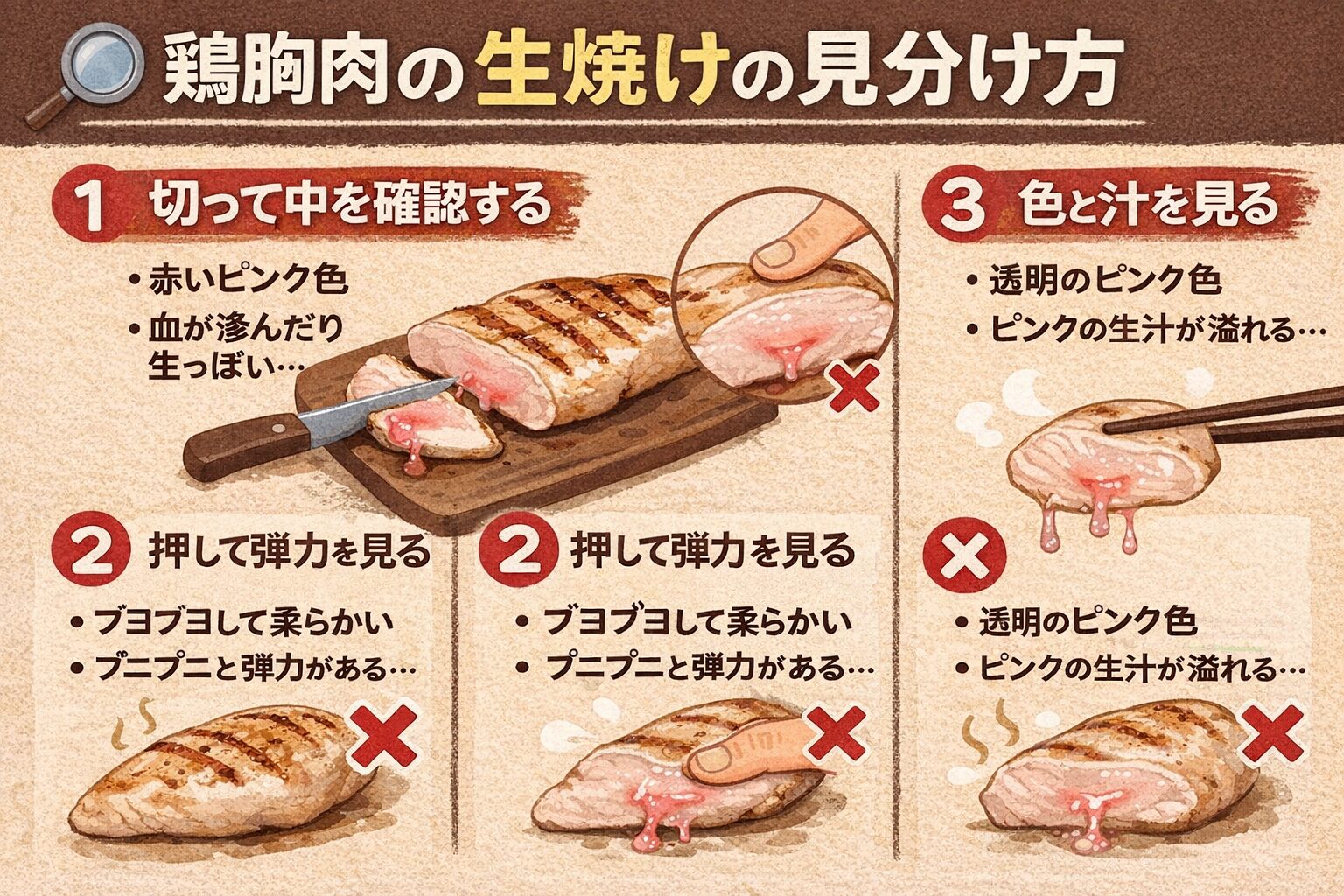 鶏胸肉を生焼けの見分け方