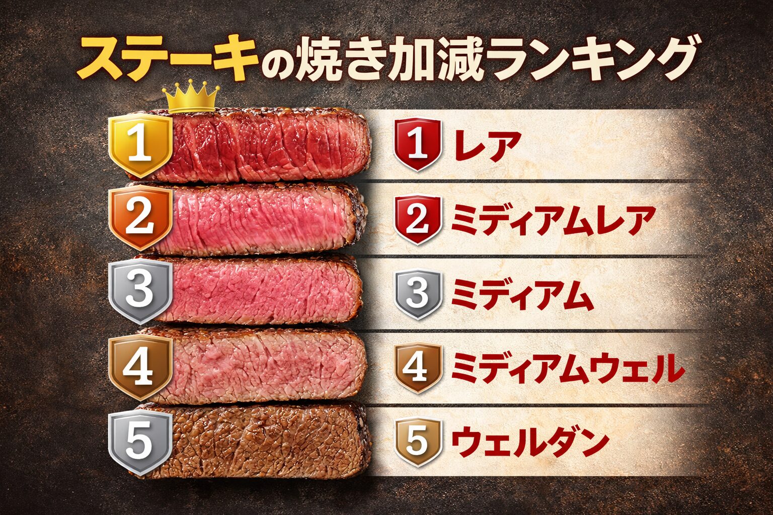ステーキの焼き加減ランキング