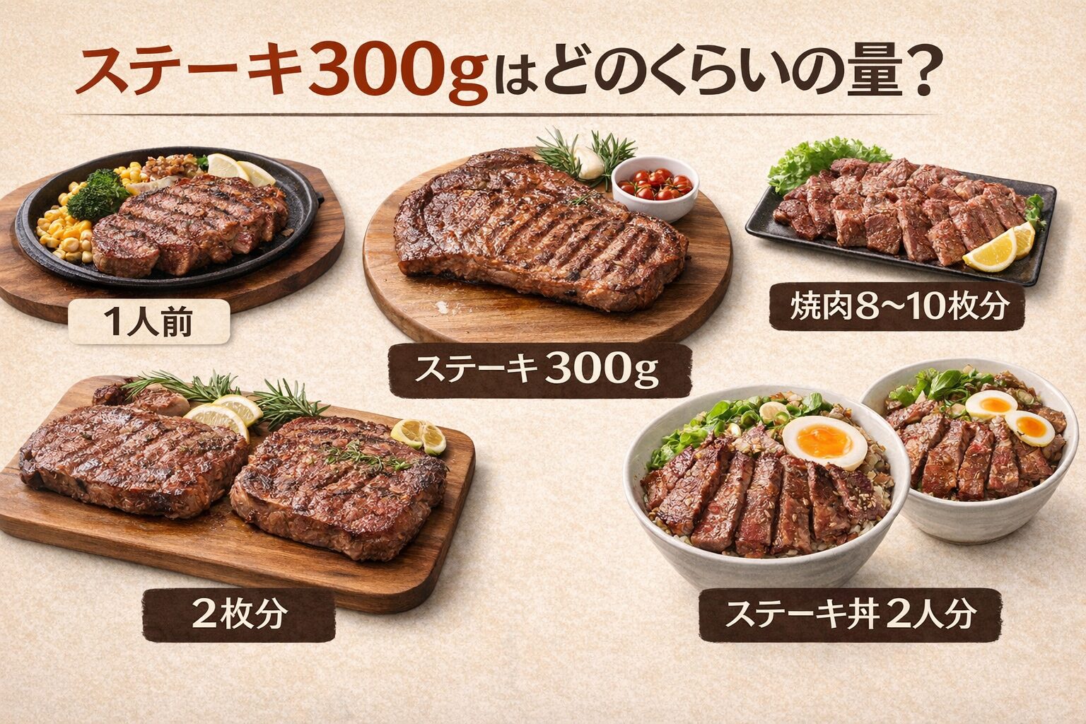 ステーキ・肉300gはどのくらい